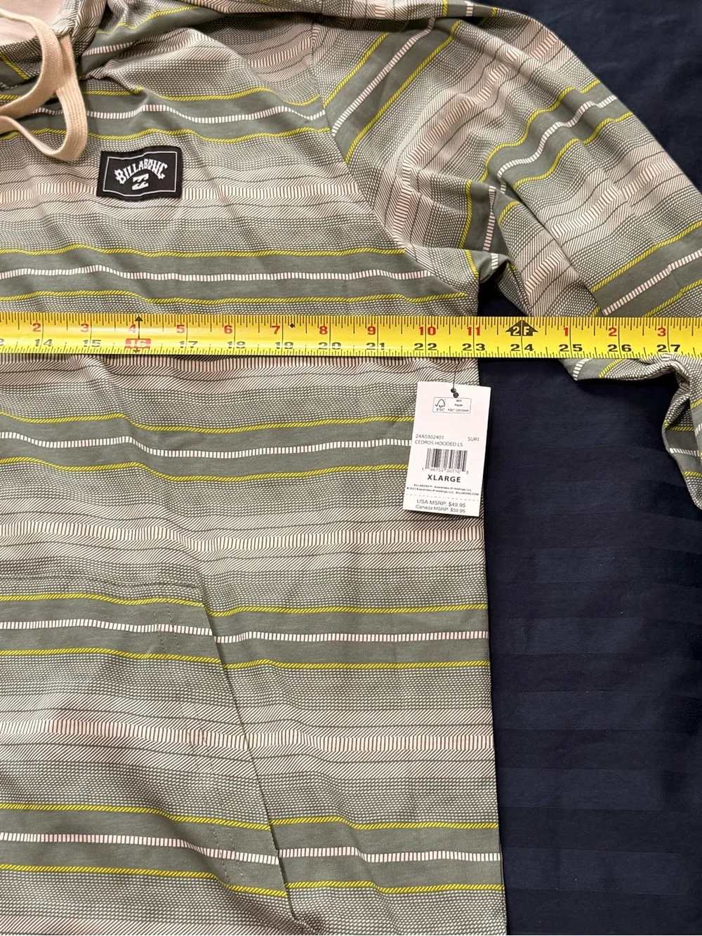 Billabong Olive Green & Yellow Striped Hooded Pullover NWT